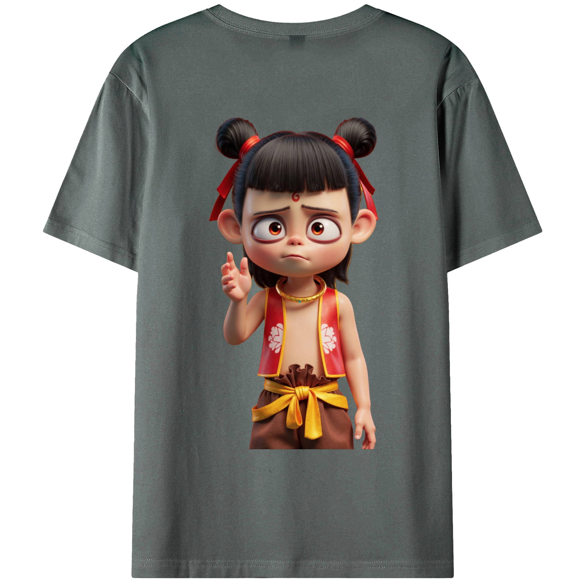 （画像用） Ne Zha 2 ナタ 魔童の大暴れ 綿100％ メンズ半袖Tシャツ（バックプリント） 通気性